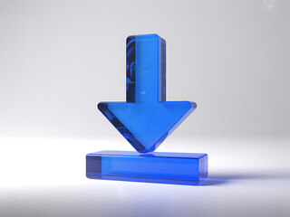 Blue 3d arrow pointing downward on a white background