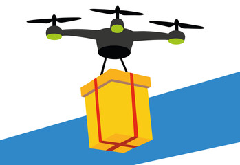 Drone is carrying a yellow package