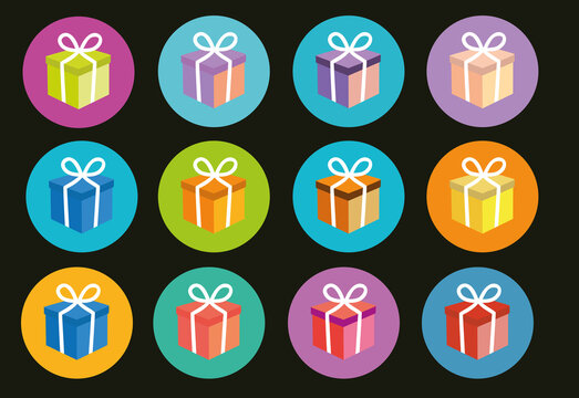 Various colorful gift boxes arranged in circles