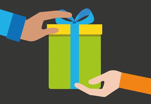 Two hands are exchanging a green gift