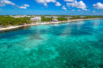 Aerial Drone View of Xcalacoco Beach in Playa del Carmen, Quintana Roo