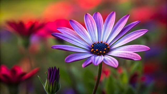 Vibrant purple daisy flower with blue center and orange dots purple flower osteospermum