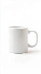 A white ceramic coffee mugwith a logo design, placedon a white background