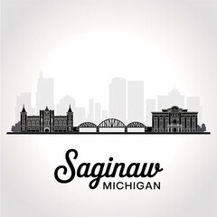 Obraz premium ‎Saginaw Michigan Skyline Silhouette — A Historic Riverfront City Vector Illustration