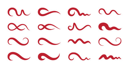 Collection of Red Swirls and Flourishes on White Background