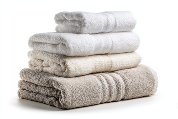 Elegant Collection of Soft Towels and Bed Sheets Displayed on Crisp White Background