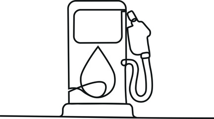 One continuous line drawing of A car is refueling at a fuel station vector illustration. Fuel Station illustration simple linear style vector concept. Fuel station design suitable for design asset.