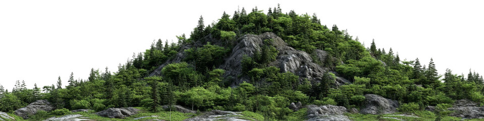 PNG of Lush green hill adorned with rocky outcrops, evoking tranquility and natural beauty.