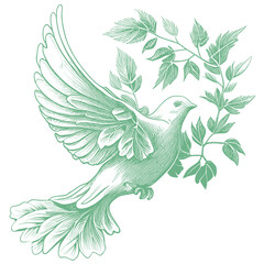 Mint Green Hand Drawn Pigeon and Leaves