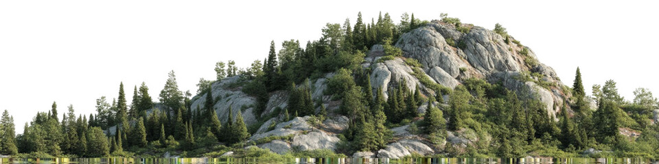 PNG of A serene rocky hillside adorned with lush greenery, perfect for nature lovers seeking tranquility.