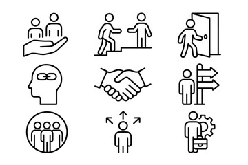 Fototapeta premium Symbols representing teamwork, collaboration, and pathways in professional settings with a modern design aesthetic