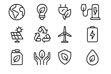 Symbols of sustainability and renewable energy designed in a minimalist style showcasing eco-friendly concepts