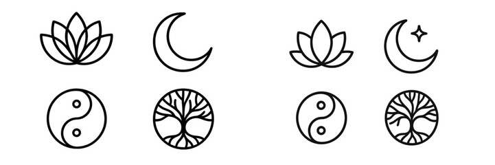 Symbols representing balance, harmony, and nature in minimalist design suitable for various uses