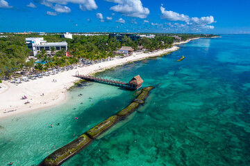 Aerial Drone View of Xcalacoco Beach in Playa del Carmen, Quintana Roo