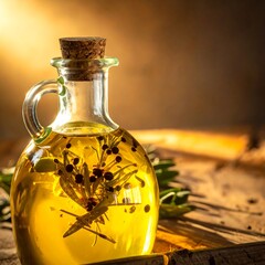 Olive oil bottle with herbs