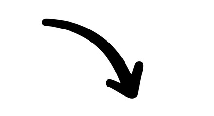 A Simple Black Arrow Symbol Pointing Downwards with a Curved Tail Indicating Directional Movement