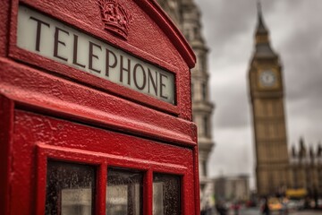 Fototapeta premium Classic Red Phone Booth with Big Ben in the Heart of London, England - An Iconic City Landmark