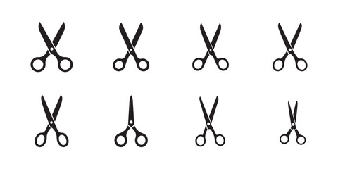 Vector scissors icon collection on clean background