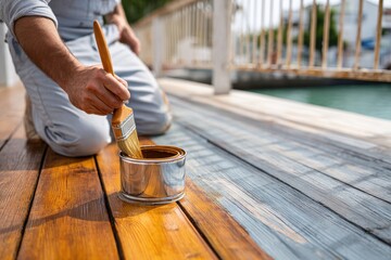 Craftsman Applying Oil Finish on Newly Treated Wooden Flooring for Enhanced Protection