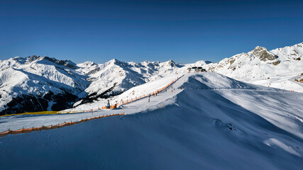 Ski slope on a mountain top, near Mayrhofen, Austria