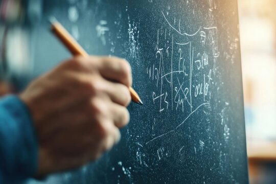 Cinematic Close-Up of Teacher Writing Math Equation - Powered by Adobe