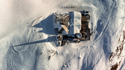 Top down restaurant on a mountain summit in the Austrian Alps