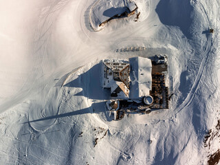 Top down restaurant on a mountain summit in the Austrian Alps