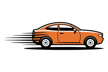 Obraz premium Orange car speeding clipart vector illustration fast vehicle transport automotive design element