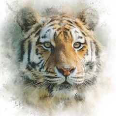 Vibrant Watercolor Tiger Portrait: Abstract Representation of a Swift Asian Mammal