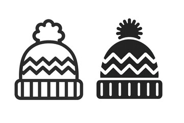 Two stylish winter hats with pom-poms, showcasing a zigzag pattern for cozy warmth in cold weather