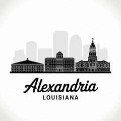 Fototapeta premium ‎Alexandria Louisiana Skyline Silhouette — A Central Louisiana River City Vector Illustration