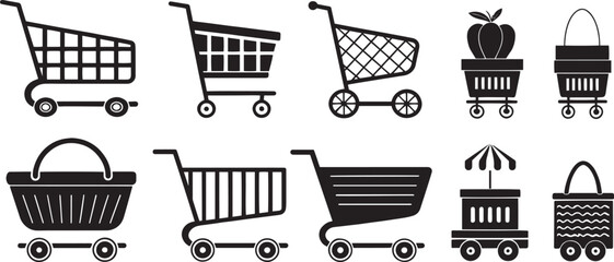  E-commerce Shopping Cart and Market Vector Symbols
