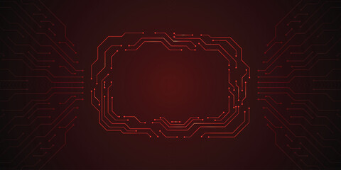 Abstract Circuit Board: An intricate red circuit board design is showcased, with its complex pathways and central focus, creating a futuristic digital artwork of technological innovation.