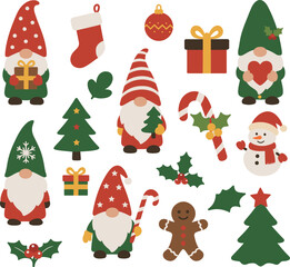 Christmas Gnomes Clipart Set,Handmade holiday invitation clip art, Simple graphics, Flat vector