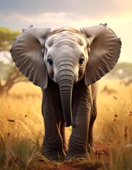 Adorable baby elephant in savanna