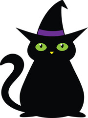 silhouette vector of a cat wearing a pointed witch hat