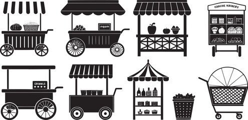 Shopping Cart and Shop Icons Vector Set