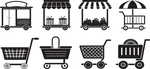 Shopping Cart and Shop Icons Vector Set