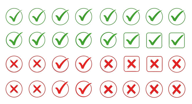 Collection of Green Checkmarks and Red Crosses Representing Correct and Incorrect Choices
