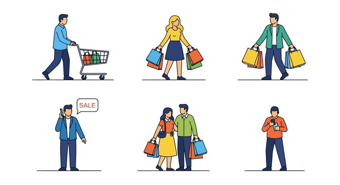 A Collection of Diverse Shoppers Engaged in Various Consumer Activities Representing the Essence of Modern Retail Experiences