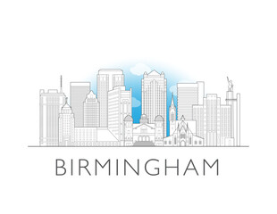 Obraz premium Birmingham, Alabama, cityscape illustration skyline drawing