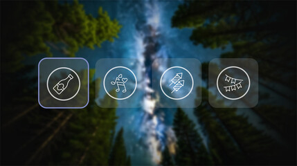 Digital Event Planning Interface with Customizable Celebration Icons for an Outdoor Forest Party or Destination Wedding
