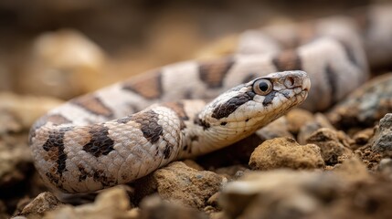 Fototapeta premium Eastern Hog-Nosed Snake Displaying Death Feign; Closeup Detail on Rocky Ground in Ware, Illinois - A Study of Nature's Defense Mechanisms