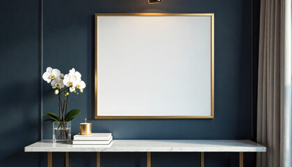 Elegant Interior Design Blank Canvas for Art or Photography with Orchids and Decor