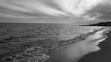 Cape Cod beach in Massachusetts in black and white