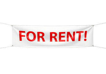 White banner with red text for rent isolated on transparent background