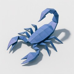 Geometric Blue Scorpion Origami with Triangular Segmented Body and Curled Tail