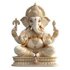 A beautifully detailed statue of Lord Ganesh, traditional Hindu design, isolated on transparent background