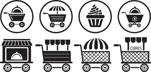  Supermarket Trolley and Basket Vector Icons
