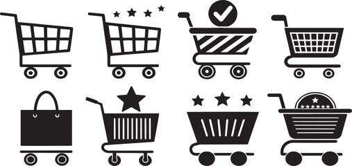  Supermarket Trolley and Basket Vector Icons